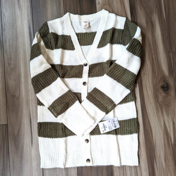 NWT Oshkosh B'gosh Girls Knit Sweater Green Striped Cardigan L/S Top 6, … - Picture 1 of 5